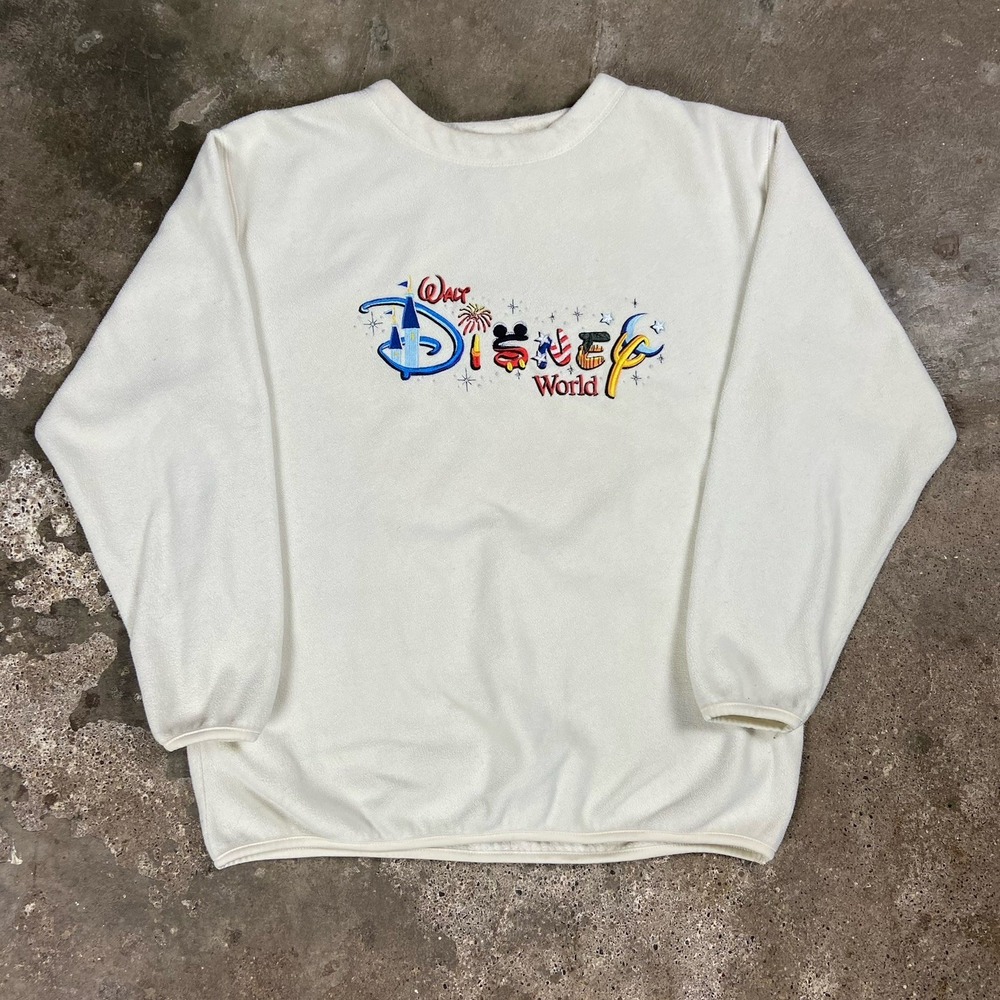Vintage 90s Disney World Sweatshirt Size Medium White‎ Fleece Pullover Cartoon